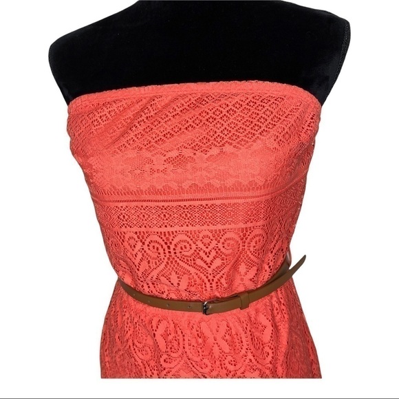 Ultra Flirt Lace Overlay Strapless Tube Dress with Belt Size Medium - Picture 2 of 6